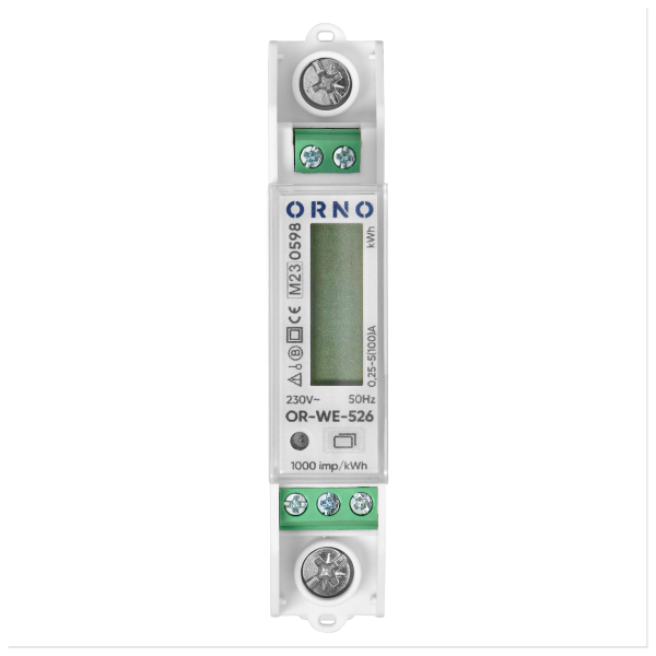 1-phase electricity meter, bidirectional, multi-tariff, 100A, RS-485 port, MID, 1 module, DIN TH-35mm